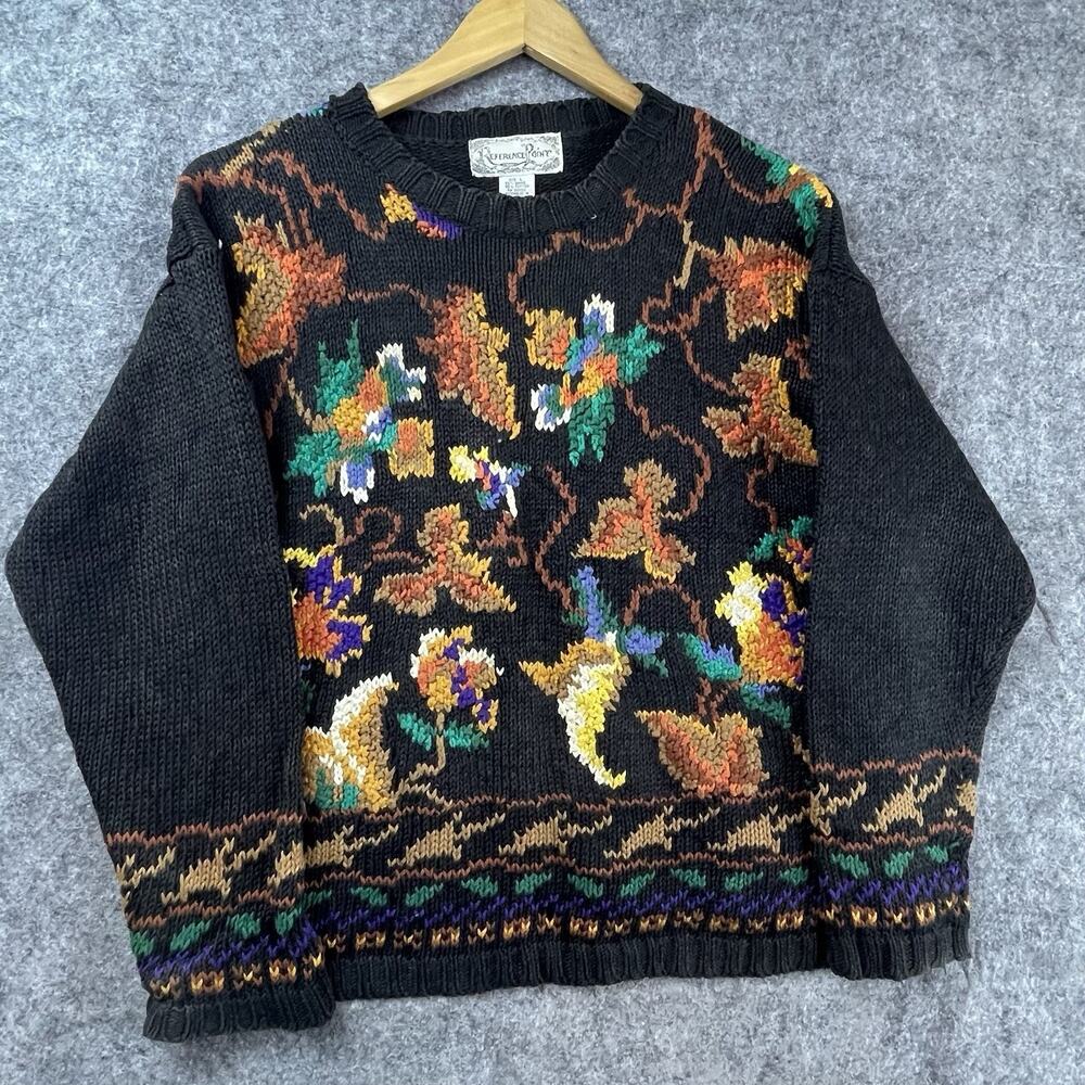 Vintage Reference Point Sweater Womens Large‎ Black Autumnal 80s Granny Cottage